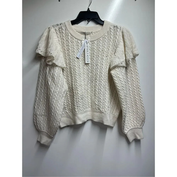 Alice & Olivia NWT Rosi Embellished Ruffle Cable-Knit Sweater size medium - Picture 5 of 10